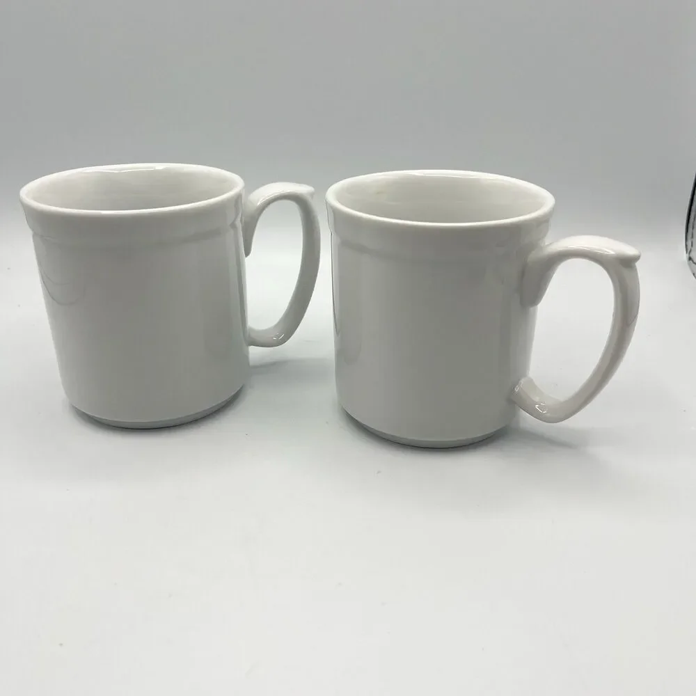 (2) William Sonoma Pantry Essentials White Coffee/Tea Mugs/Cups 3.75” 10 OZ